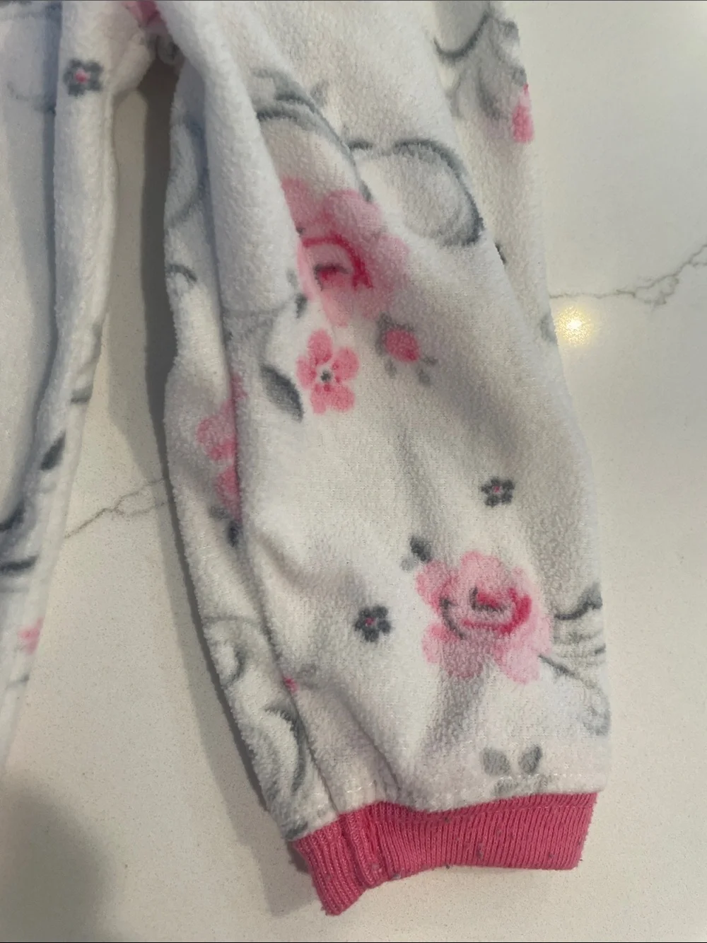 Carter's Dusty Pink Hooded Plush Top and Little Me White Floral Zip Footie